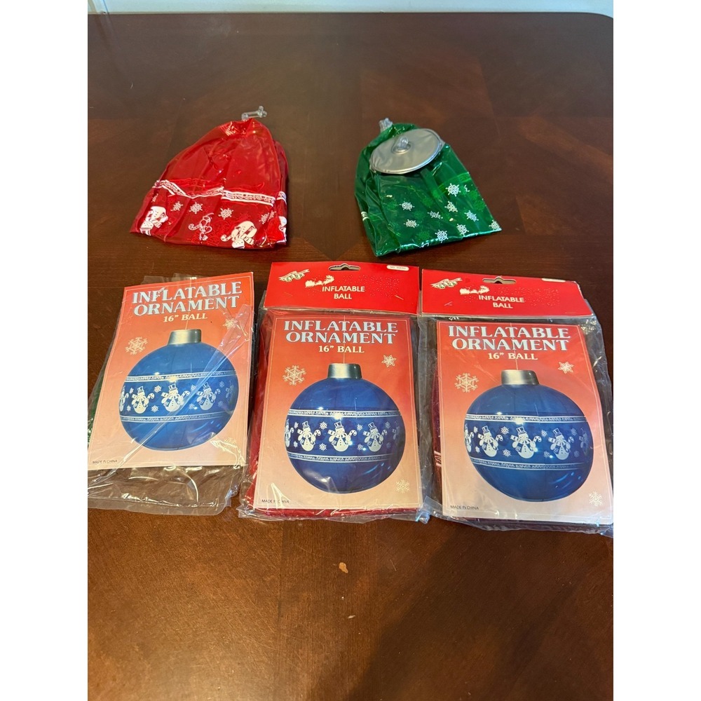 . Vintage Inflatable Christmas Ornament Lot 16" Balls Snowman Decor 5